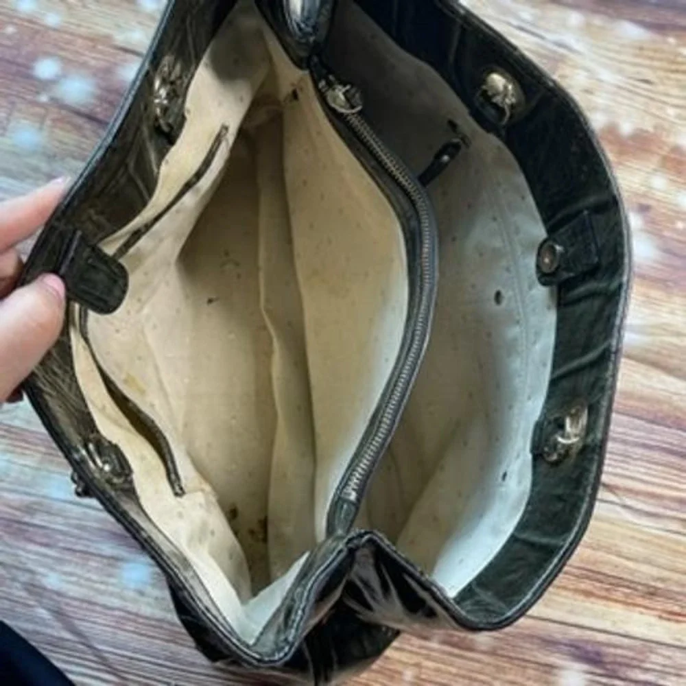 Kate Spade Black Crocodile Embossed Patent Leather Chain Tote Bag‎ Shoulder Bag